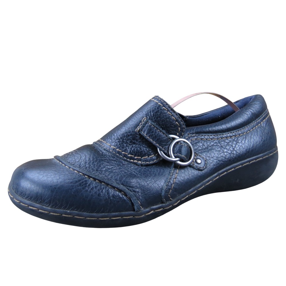 Clarks Ashland Indigo‎ Women's 9.5 Black Leather Slip-On Comfort Shoes Walking